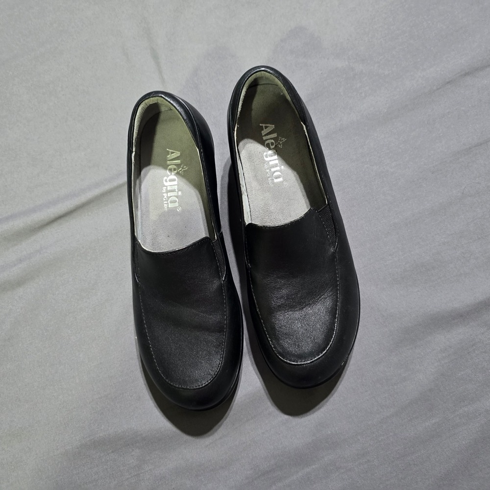 Alegria Emma Clogs Women 38 8 Black Leather Wedge Slip On Shoes EMM-601